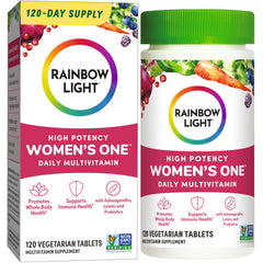Rainbow Light Women's One multivitamin powder in a tub for daily nutrition