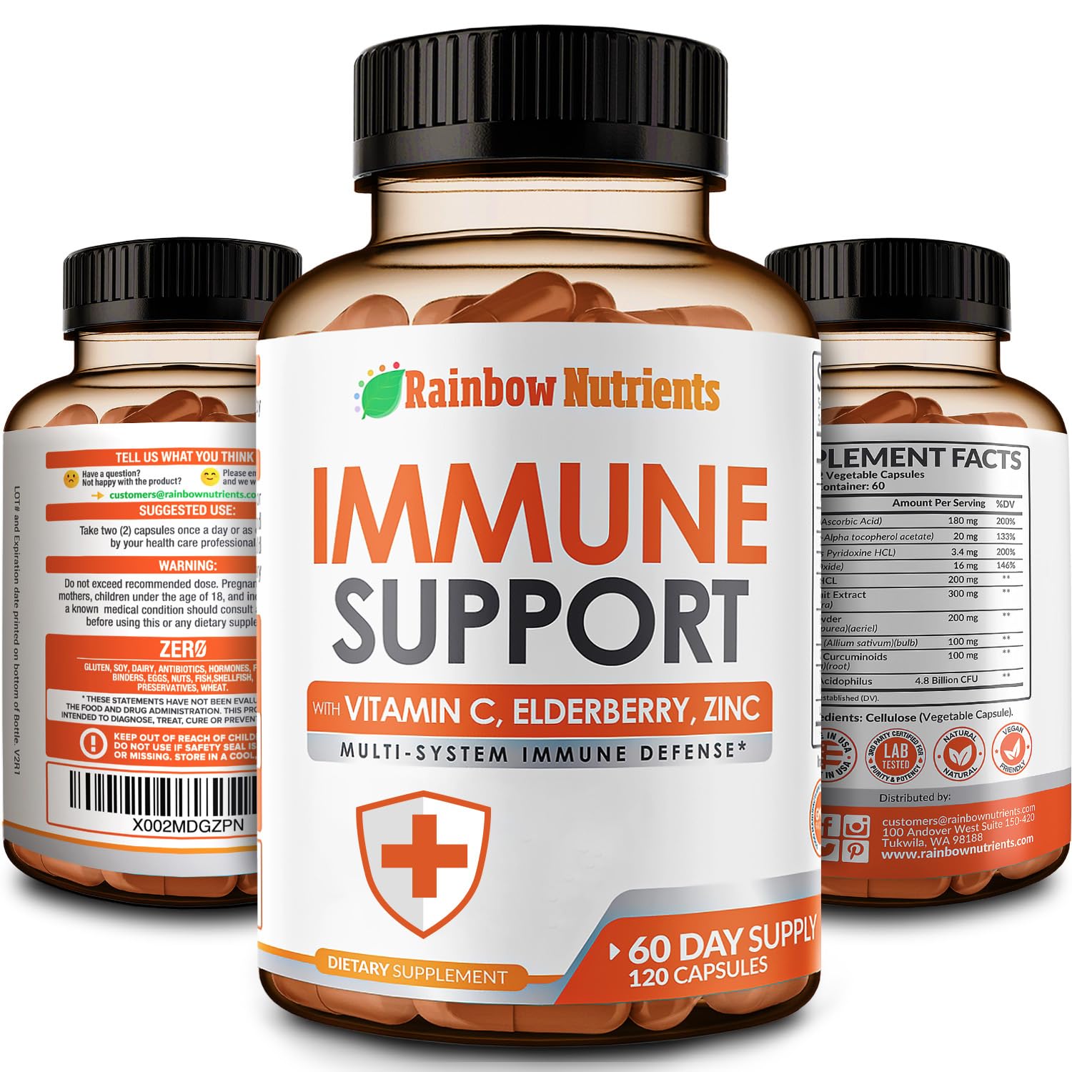 Rainbow Nutrients 10-in-1 Immune Support bottle showing bold label for daily immune balance.
