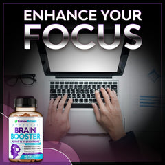 Rainbow Nutrients brain booster capsules close-up with natural ingredients.