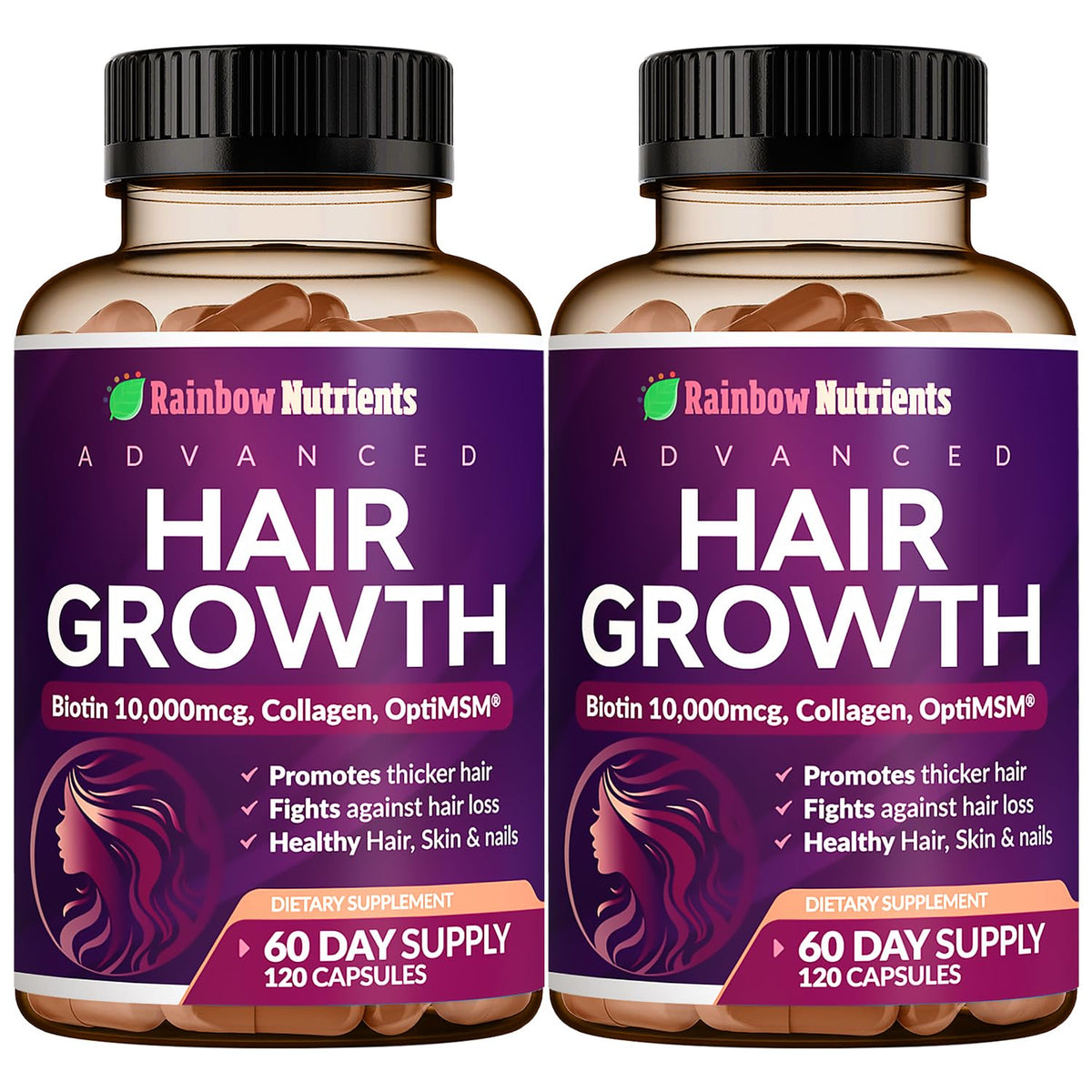 Rainbow Nutrients Hair Growth bottle front for a two-month daily routine