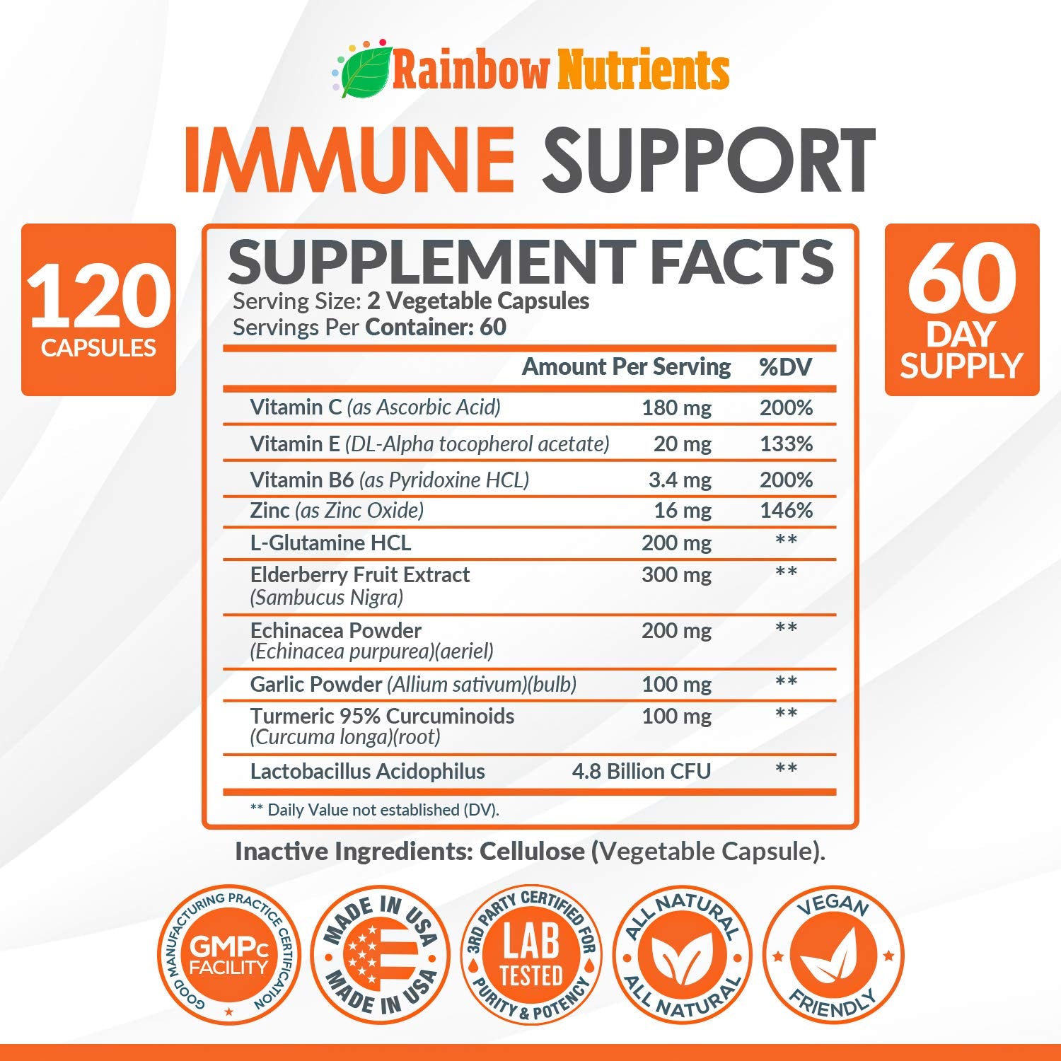 Rainbow Nutrients Immune Support capsule close-up highlighting natural ingredients for immune wellness.