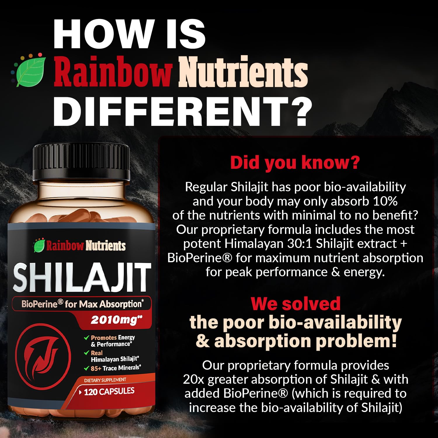 Rainbow Nutrients USA-made Shilajit bottle label