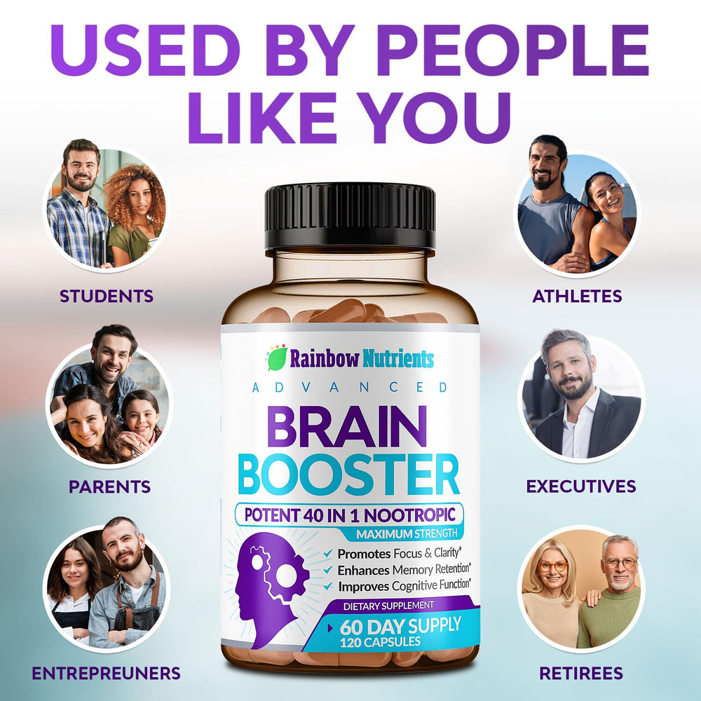 Rainbow Nutrients study desk setup with brain booster for focus.