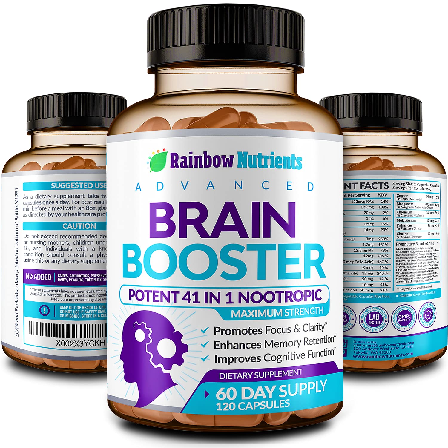 Rainbow Nutrients third-party testing logo on packaging.