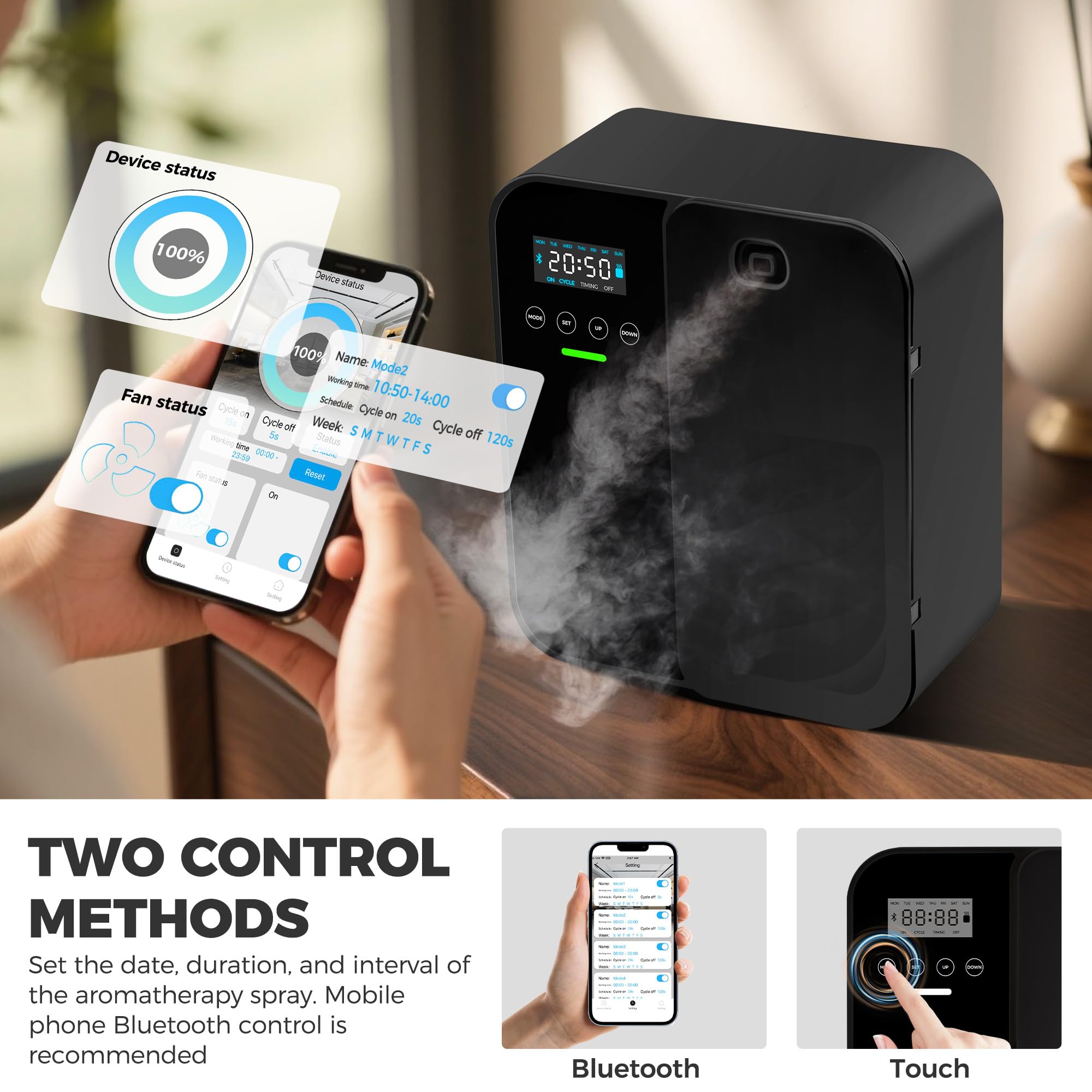 Raings Hotel Scent Diffuser Bluetooth remote control for scheduling fragrance