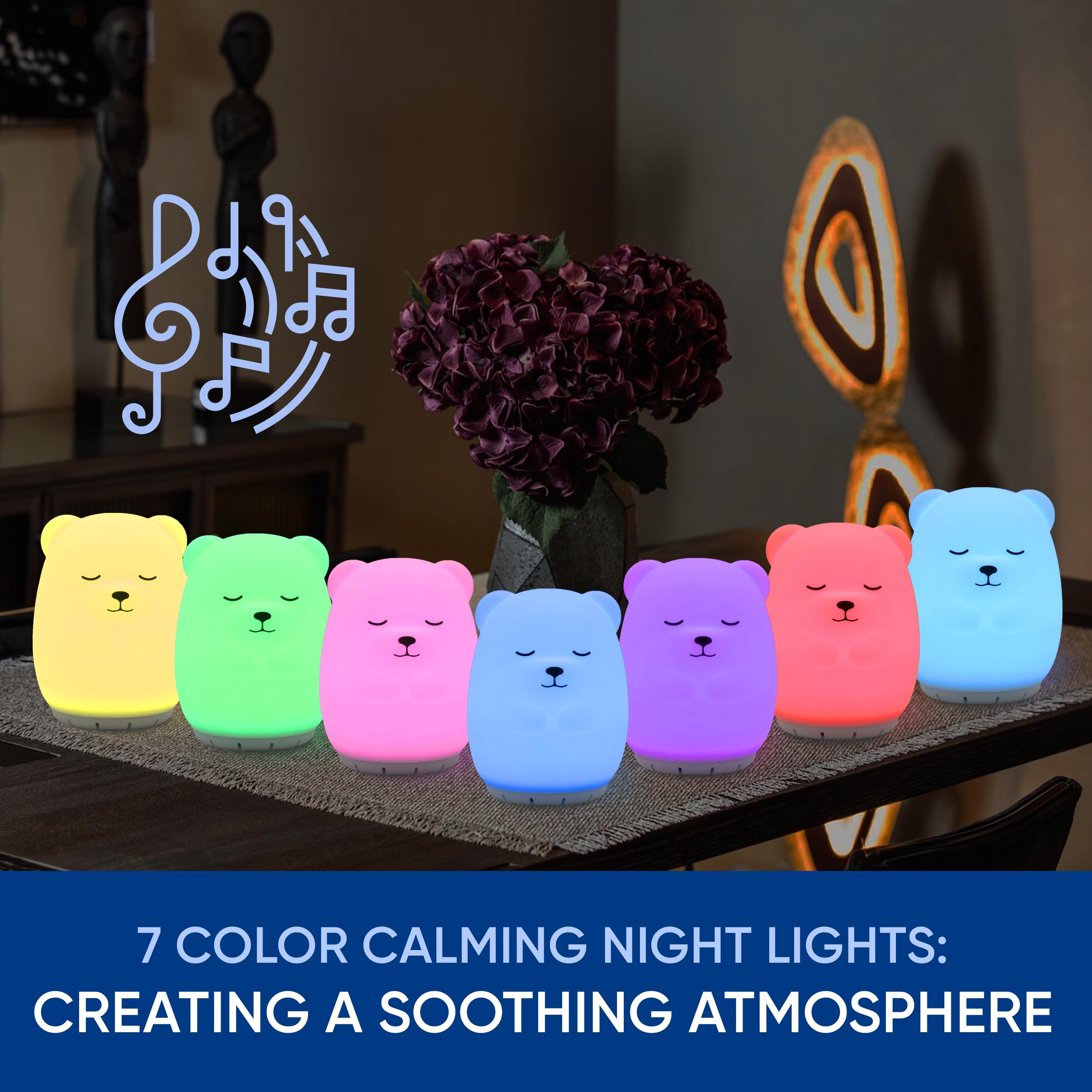 RAINLAX Breathing Bear color night light offers mood lighting options