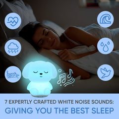 RAINLAX Breathing Puppy 7-color night light creates a soothing atmosphere.