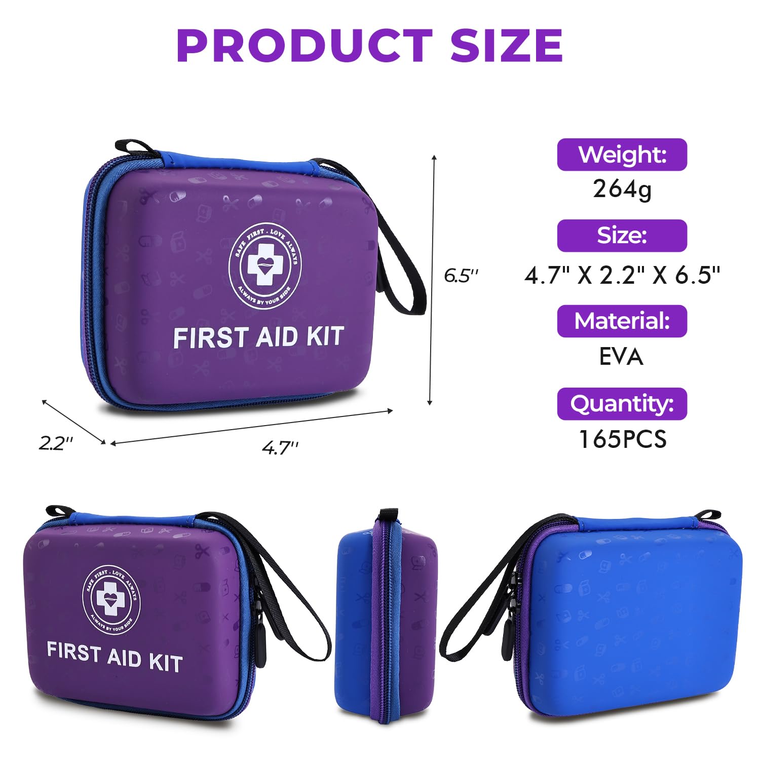 Raismile estuche duro con exterior fluorescente azul y púrpura para emergencias en casa o coche.