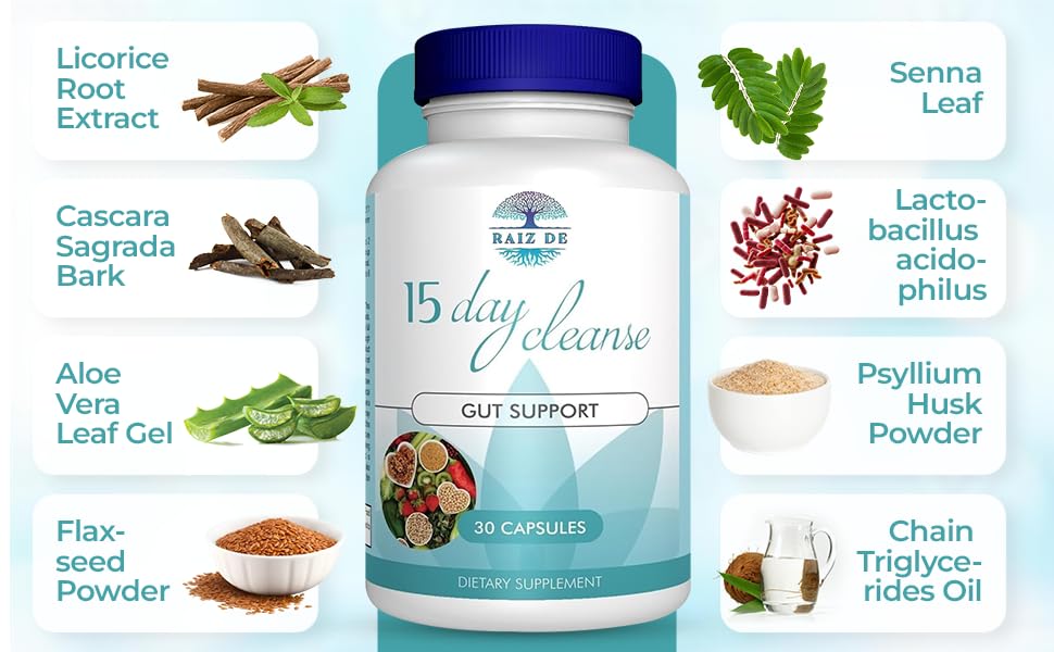 Raiz DE senna-cascara-psyllium capsules close-up for regularity support