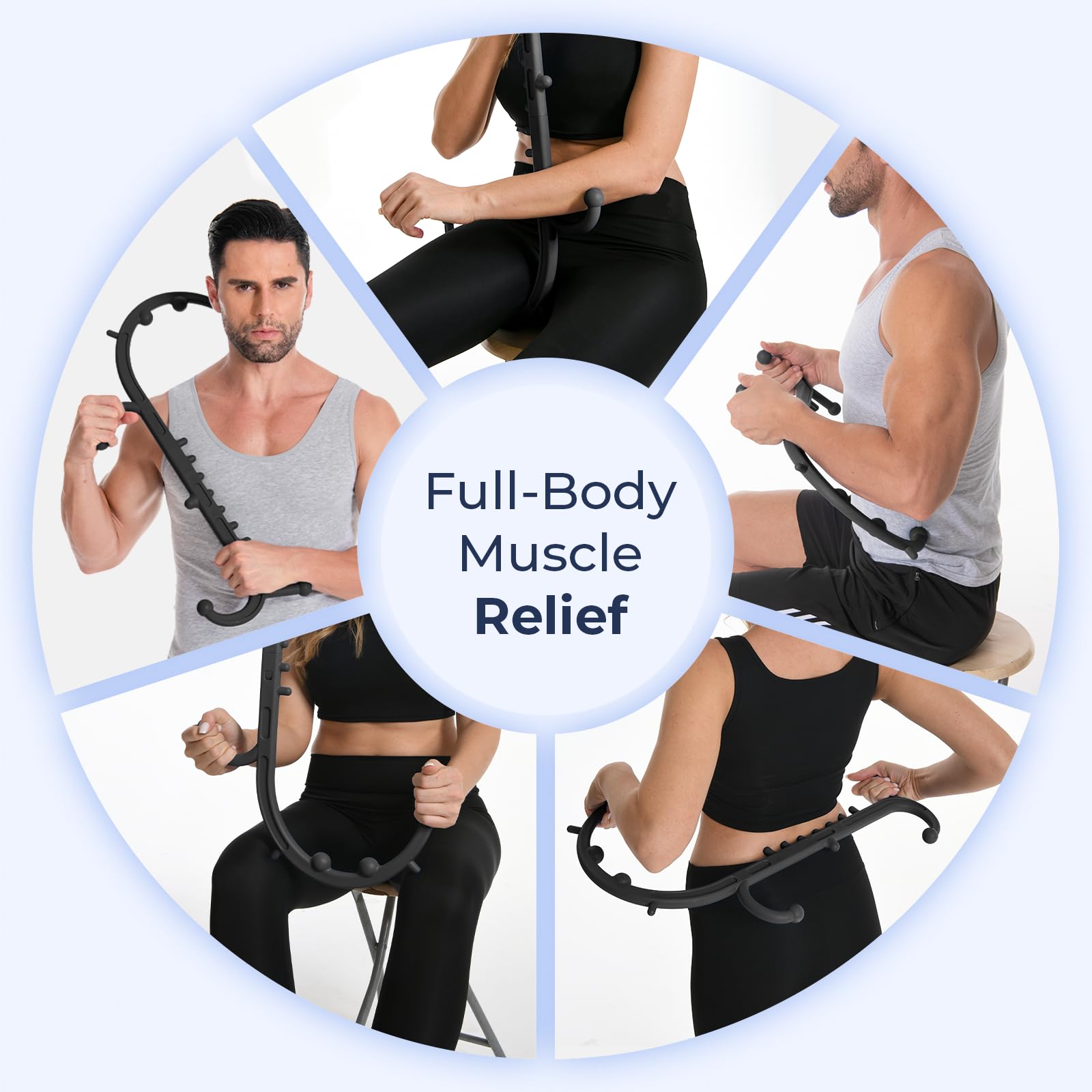 Ranarose Deep Tissue Massager lying-down use suggests convenient self-massage anywhere.