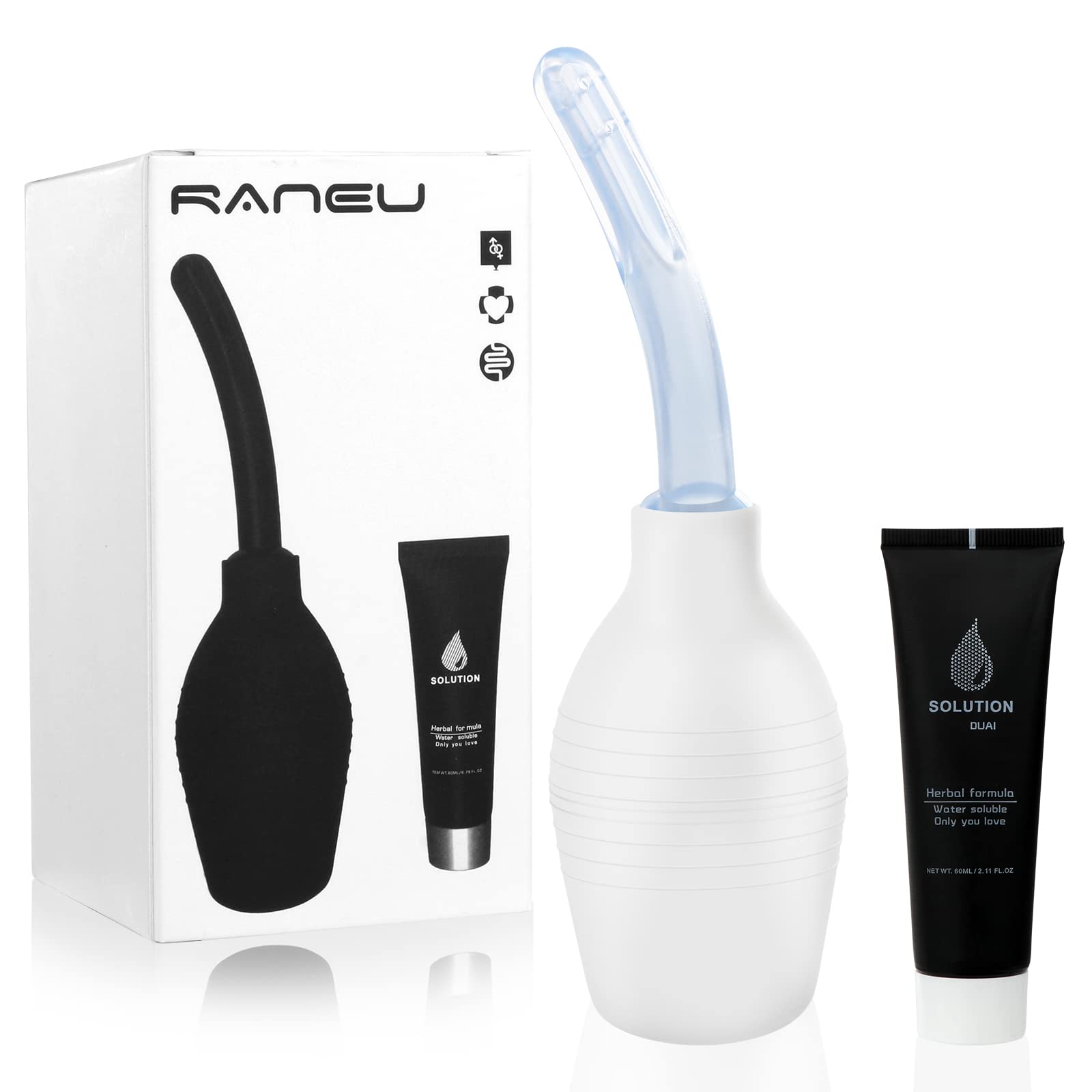 RANEU bulbo de enema negro con boquilla extraíble, cómodo para uso anal.
