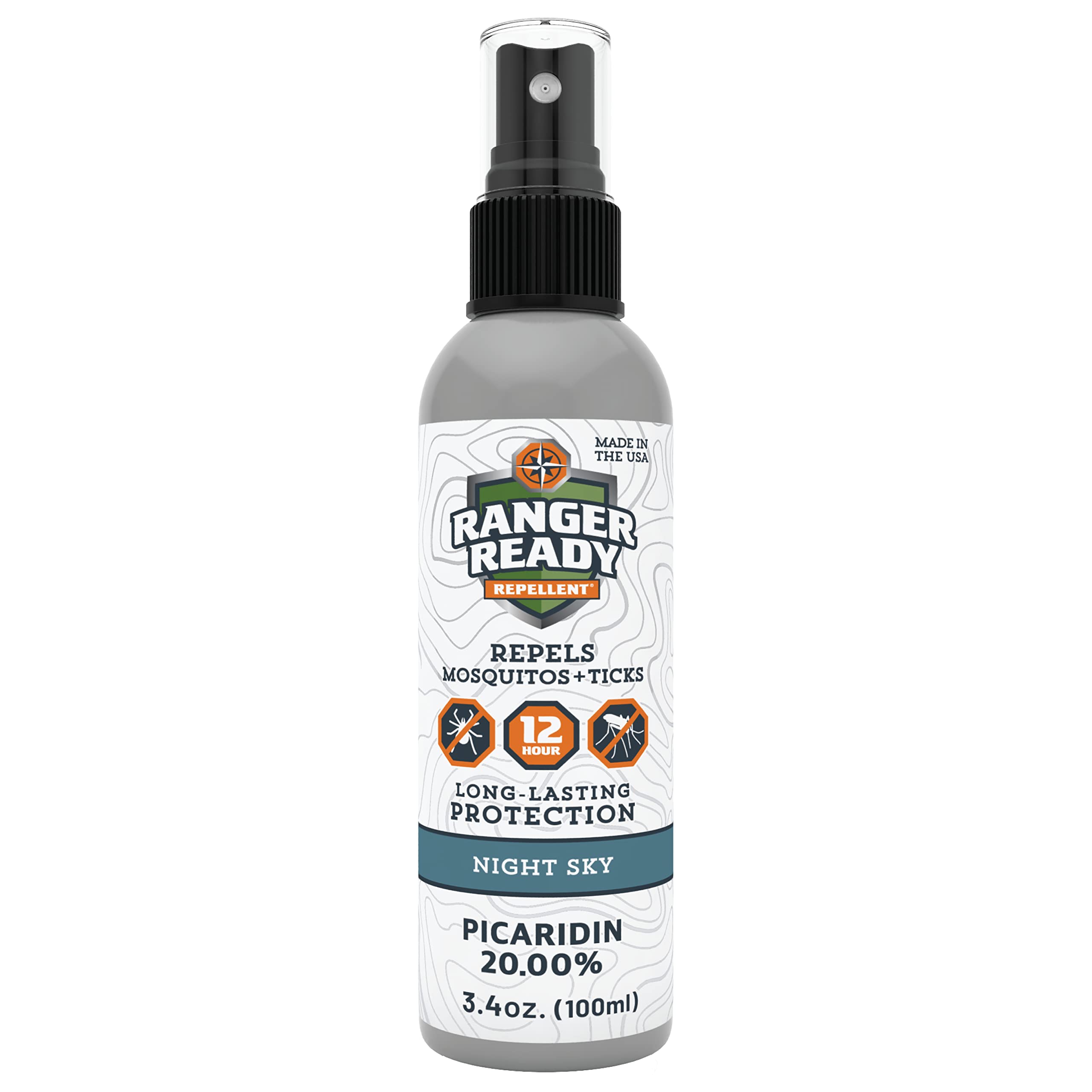 Ranger Ready Picaridin Night Sky bottle shown delivering full-body protection with a light, non-greasy feel.