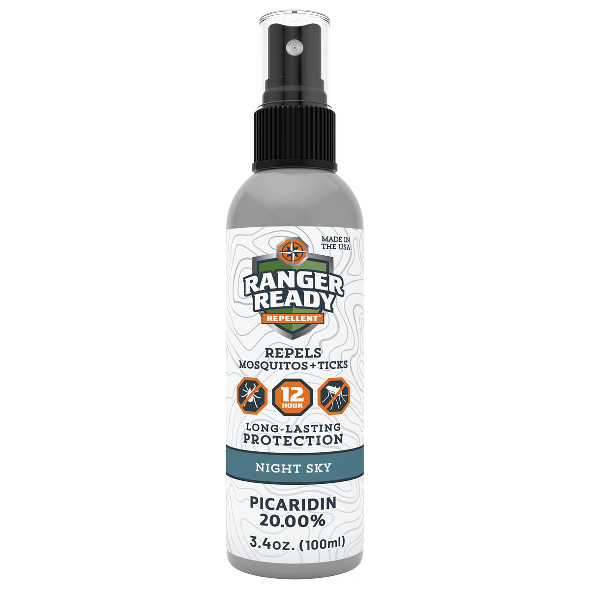 Ranger Ready Picaridin Night Sky bottle shown delivering full-body protection with a light, non-greasy feel.