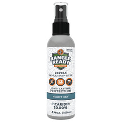 Ranger Ready Picaridin Night Sky bottle shown delivering full-body protection with a light, non-greasy feel.
