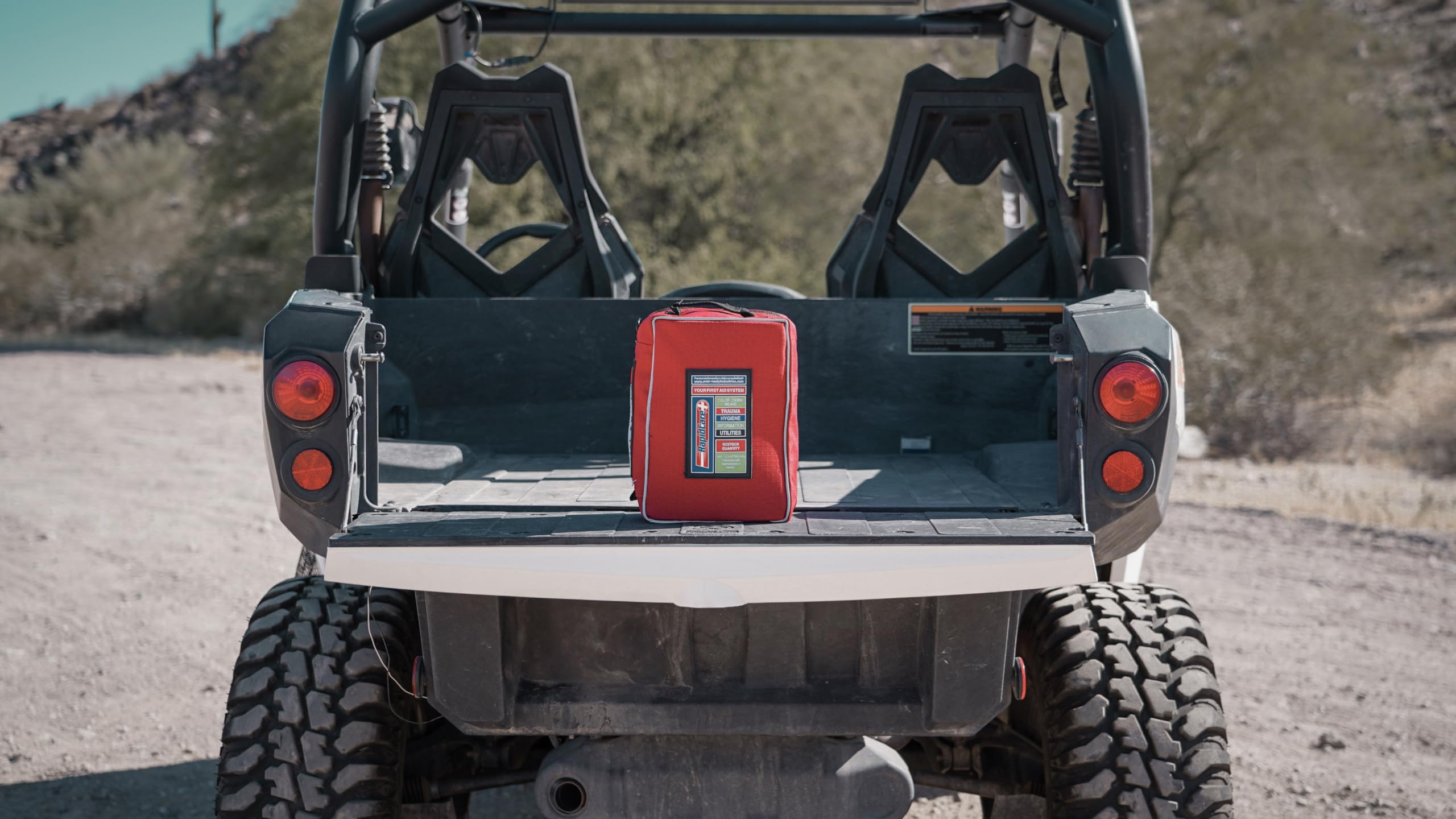 Rapid Care travel pack opened reveals compact 95-piece kit for travel safety.