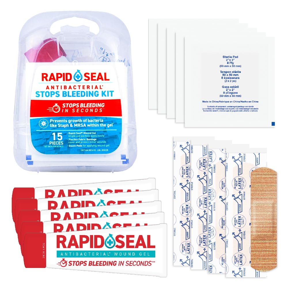 Rapid-Seal 15pc kit overview showing a compact, ready-to-use first aid solution for quick bleeding control.
