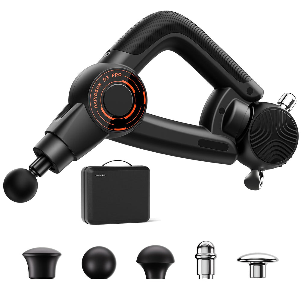 RapidGun R3 Pro 3-in-1 percussion head for targeted muscle relief.