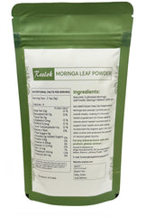 Raslok Moringa Powder jar front label; convenient daily wellness booster.