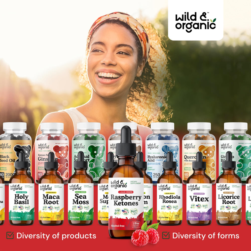 Wild & Organic Raspberry Ketones bottle beside a glass of water
