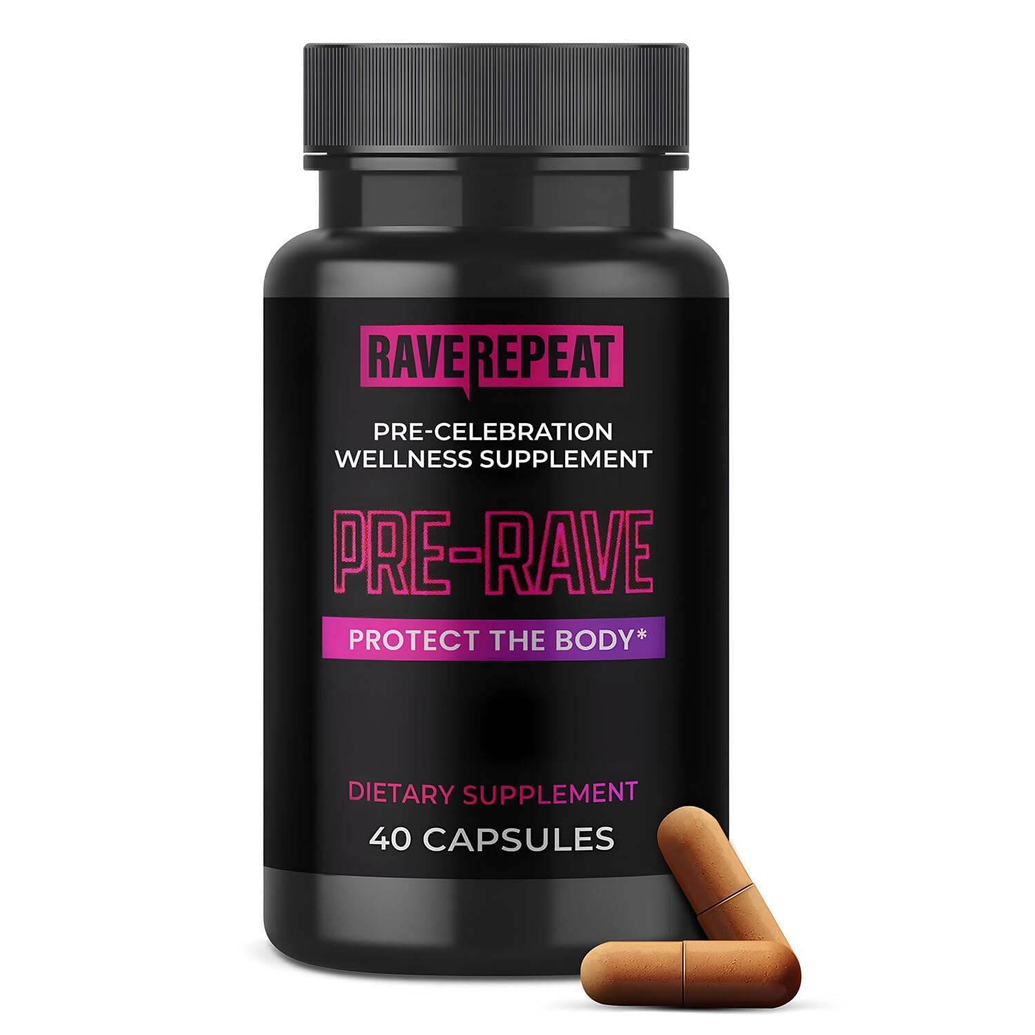 Rave Repeat pre-rave bottle front for energized prep before events