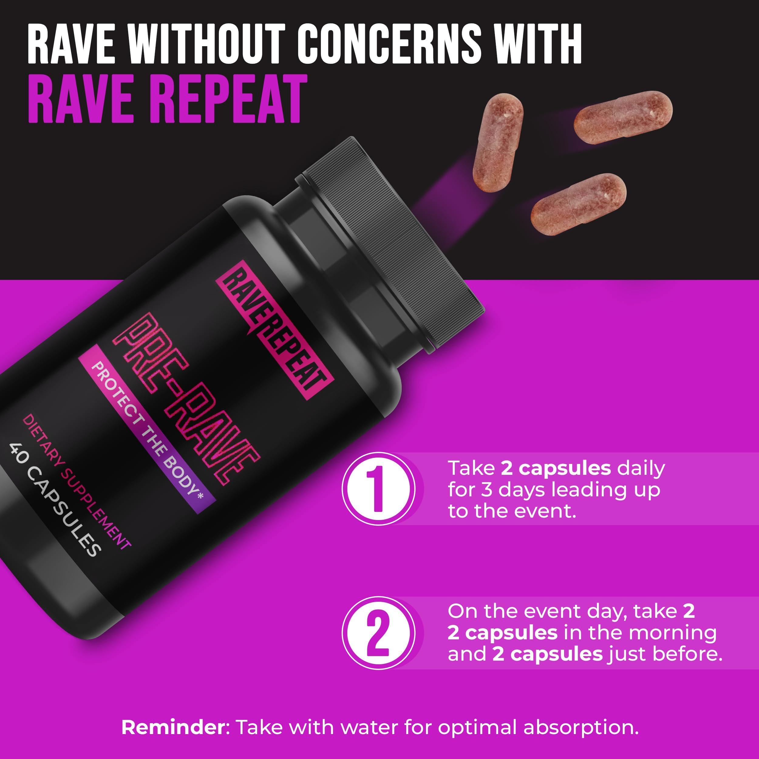 Rave Repeat daily routine image depicting pre-rave dosing for event day