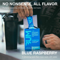 RAW Bum Hydrate blue raspberry poured into a glass for hydration