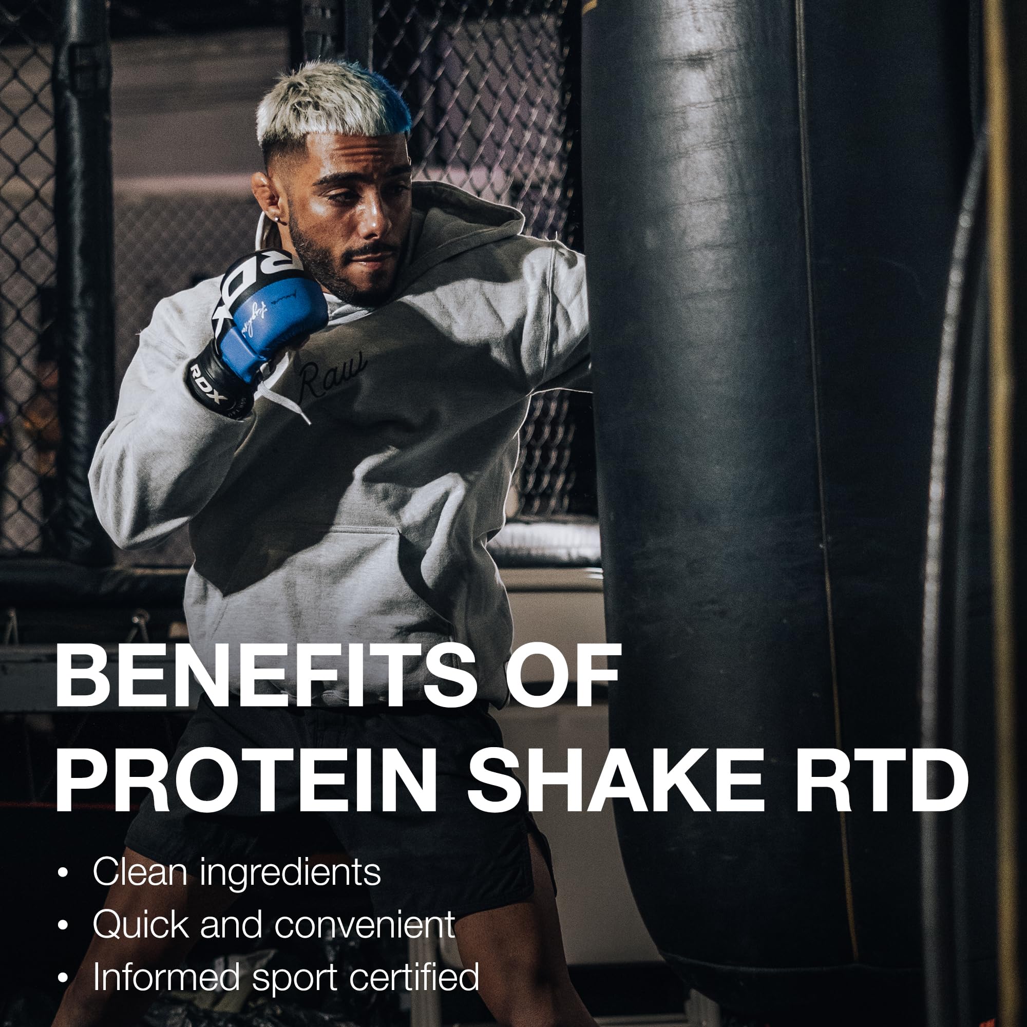 Chocolate RAW shake after workouts in a gym setting for convenient recovery