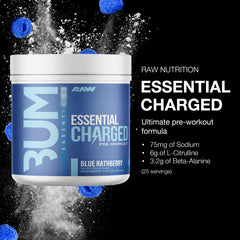 RAW Essential Charged blue raspberry bottle for energy