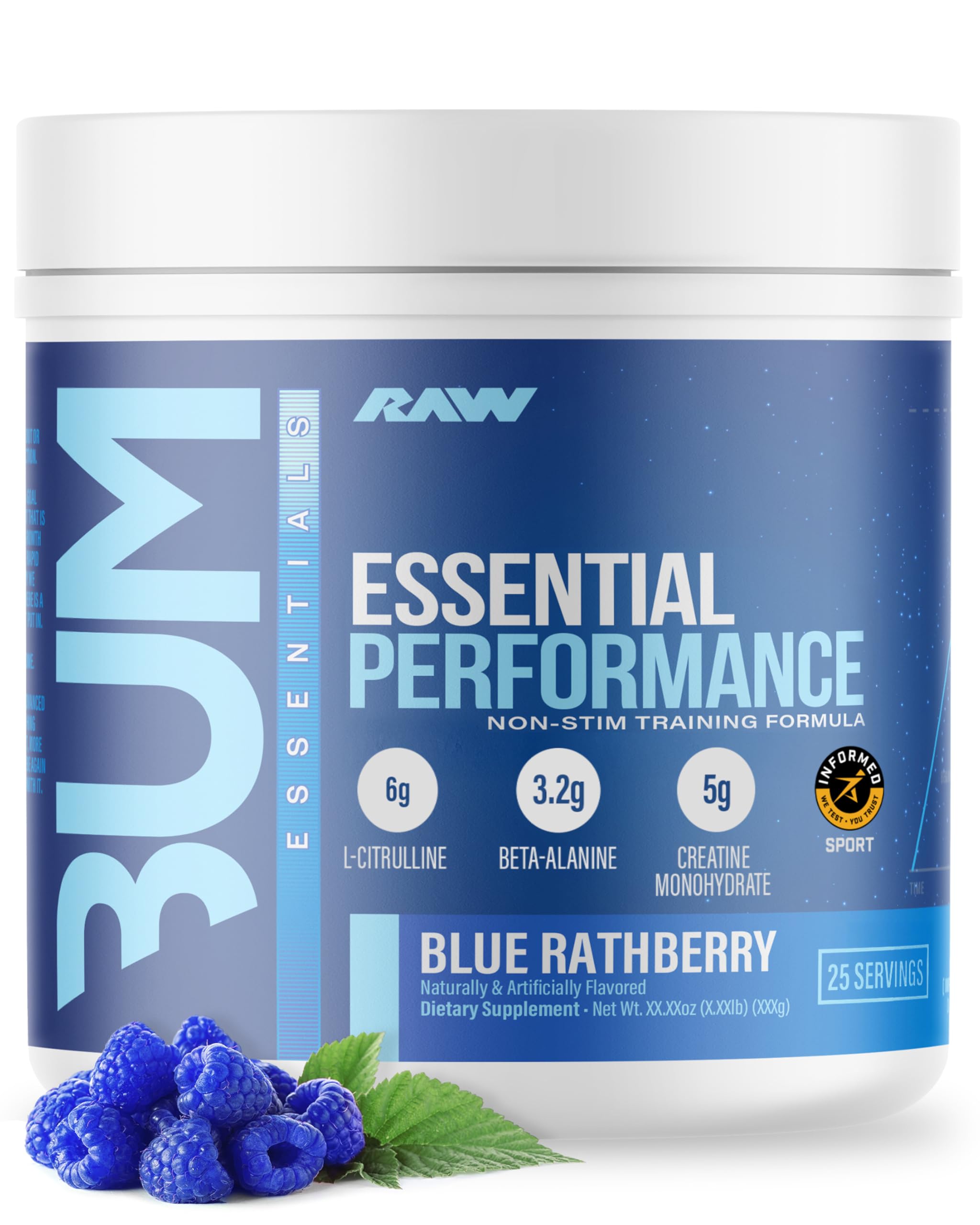 Pre Workout Powder Raspberry RAW Essential Performance Non-Stim Pre-Workout Powder – Blue Raspberry ...