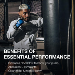 Ingredients panel zoom featuring Creatine Monohydrate and L-Citrulline in RAW Essential Performance.