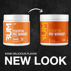 RAW Essential Pre-Workout Orange tub back with nutrition panel for trusted supplement details.