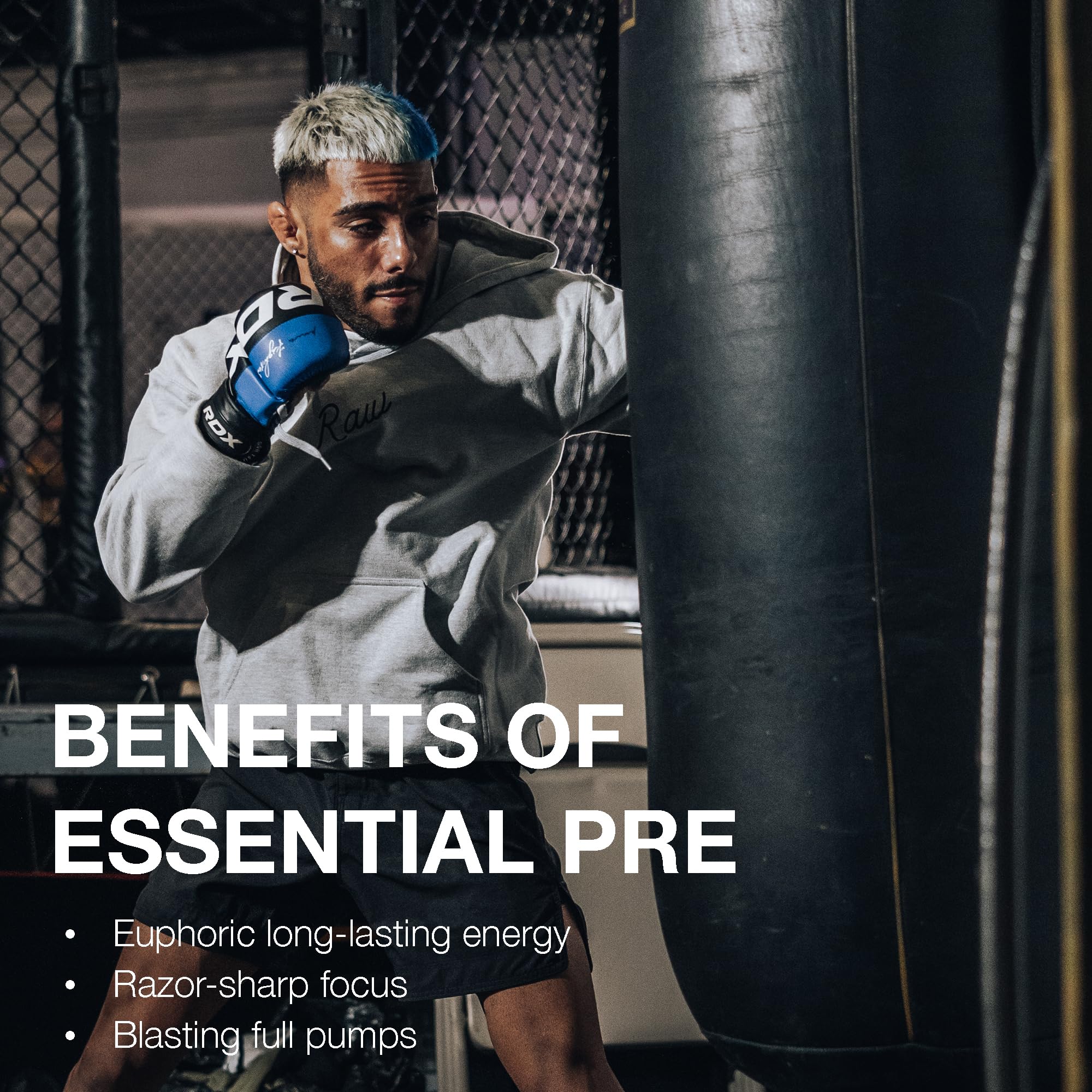 Athlete using RAW Essential Pre-Workout Grape for focus and drive.