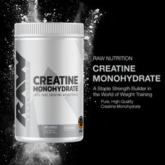 RAW Nutrition creatine monohydrate powder scoop ready to mix for enhanced performance