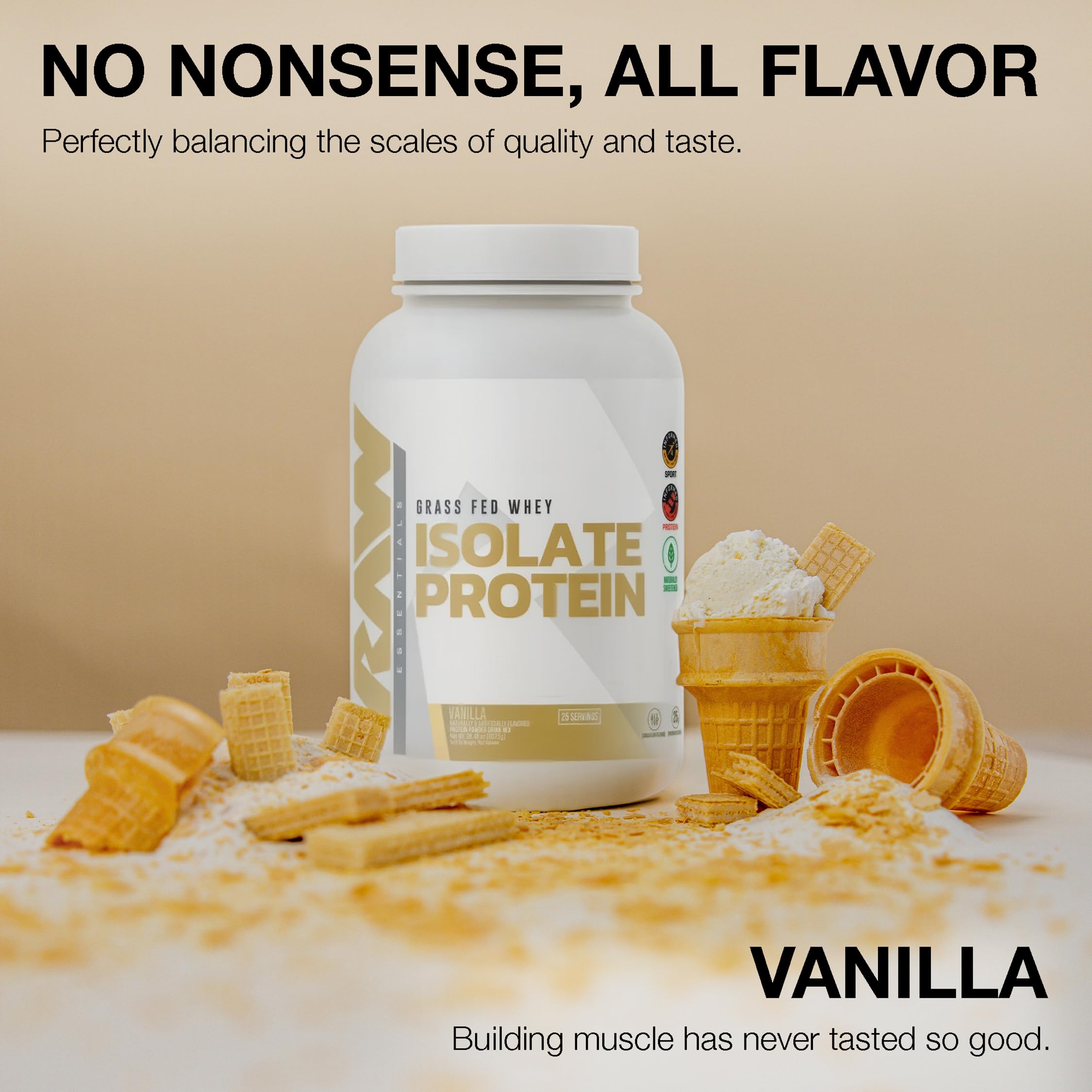 RAW Nutrition Vanilla label close-up—no artificial ingredients.