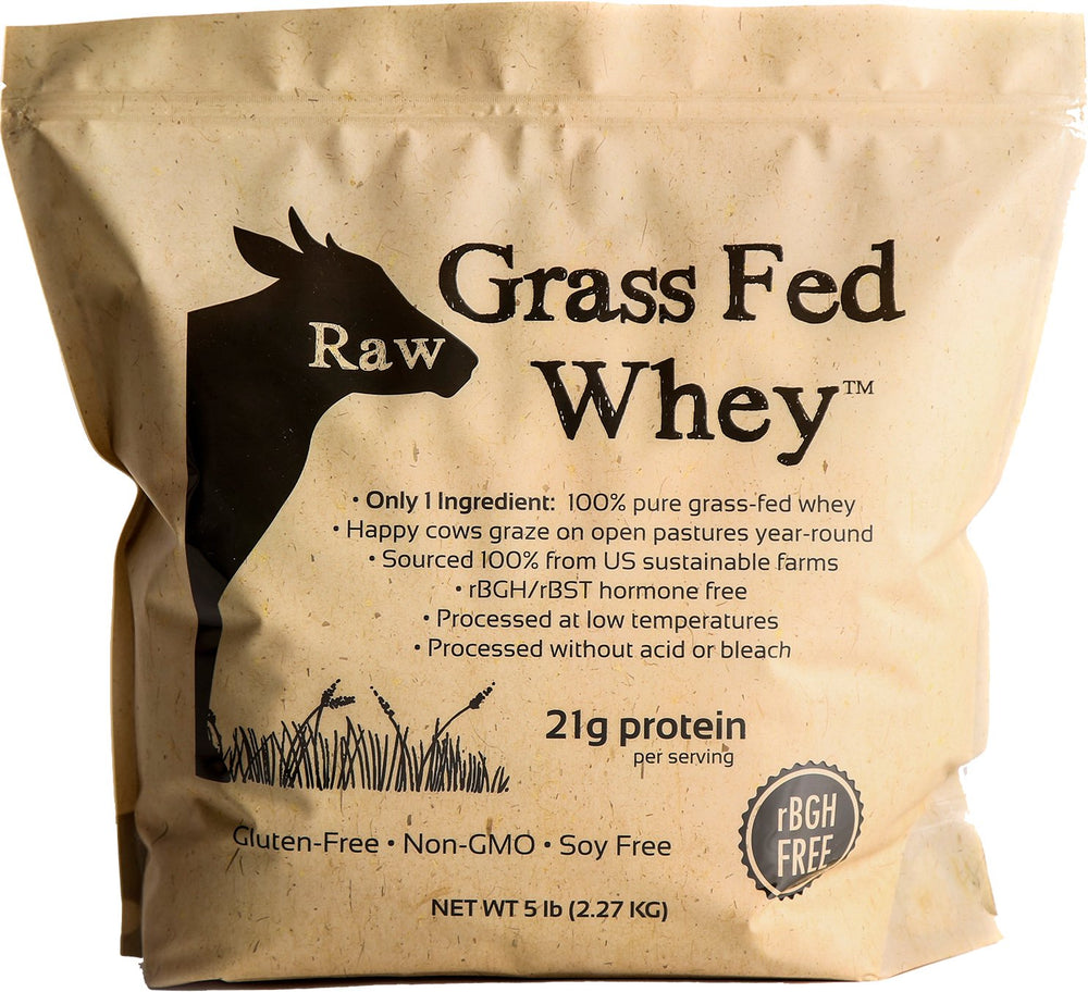 Raw Organic Whey grass-fed whey powder bag highlighting a pure, single-ingredient protein for shakes and baking.