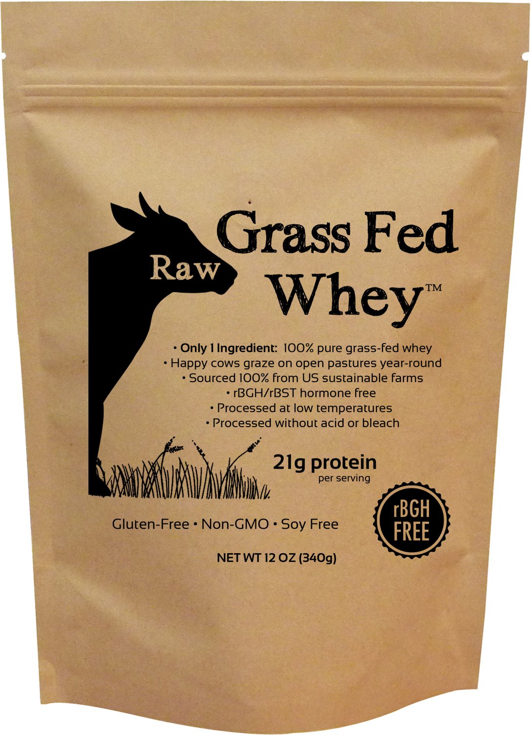 Raw Organic Whey grass-fed whey tub showing 1-ingredient purity and clean label benefits