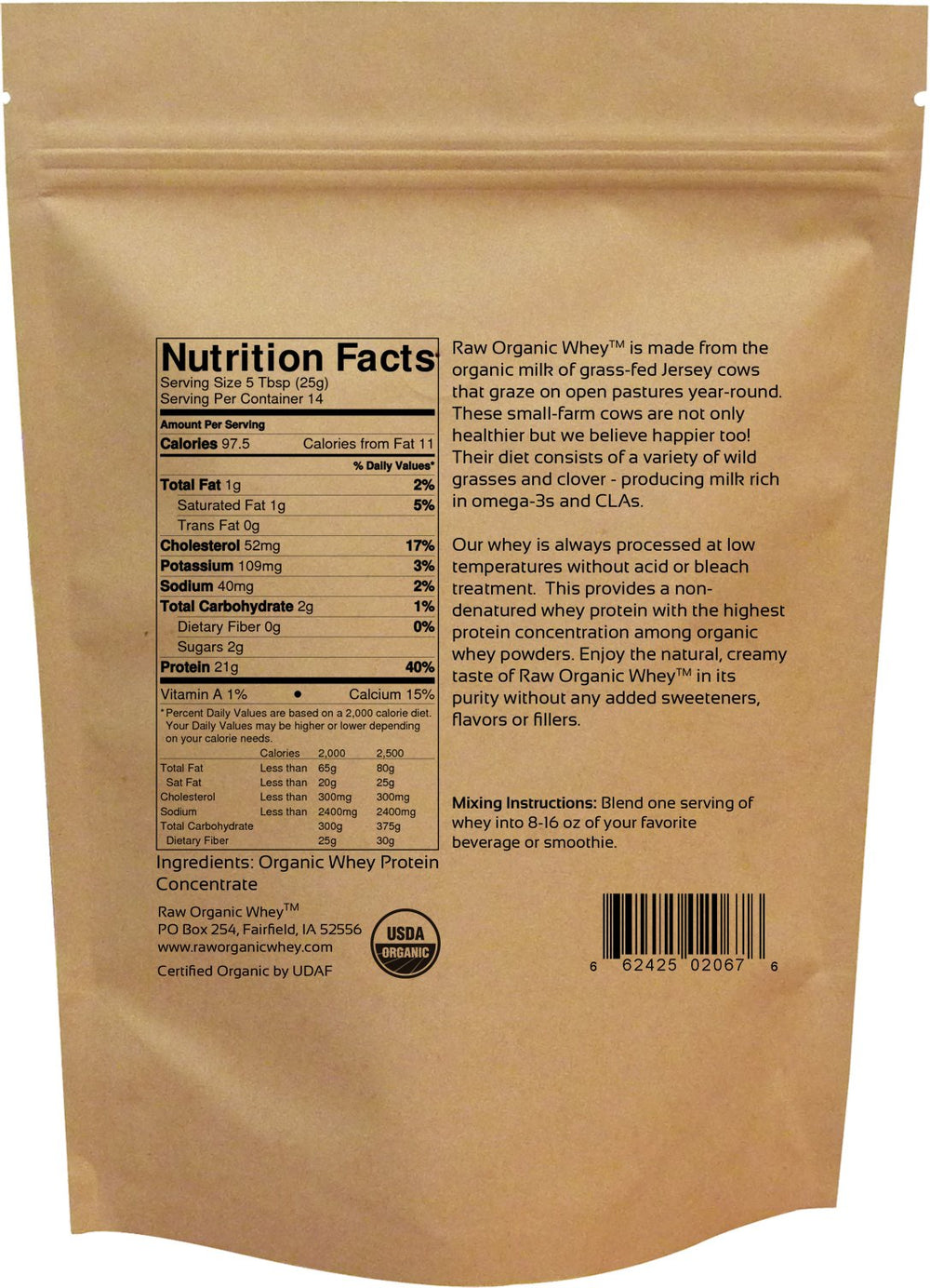 Raw Organic Whey powder being scooped for a shake, convenient and unsweetened.