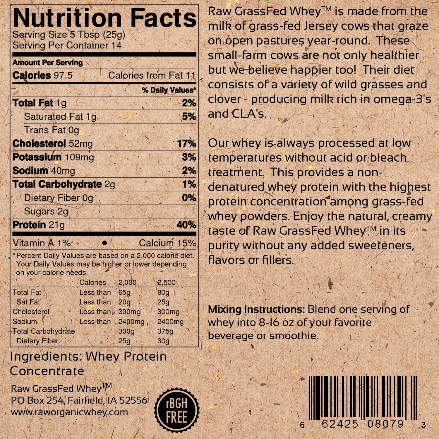 Raw Organic Whey unflavored powder with a scoop in the bag for versatile use
