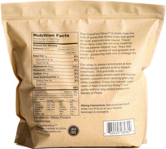 Raw Organic Whey unsweetened powder bottle showing keto-friendly, clean-label protein for recipes.