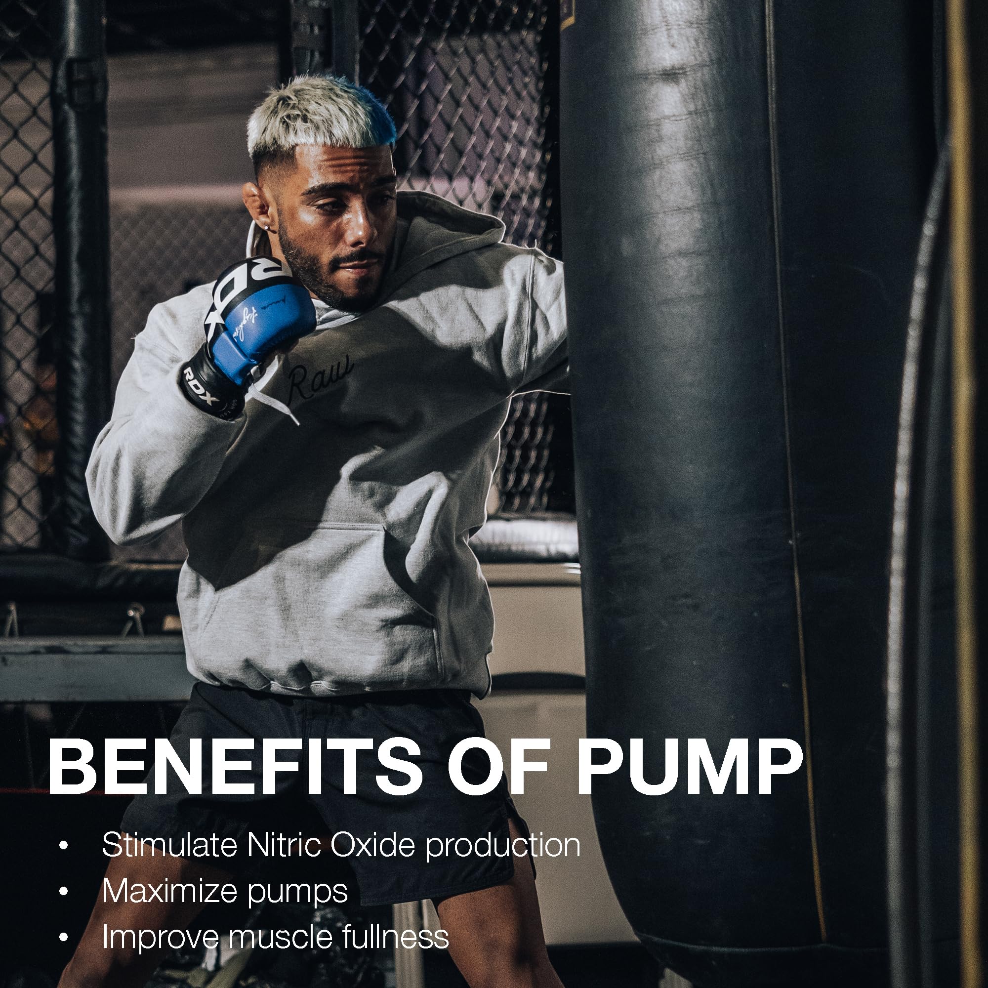 RAW Pump Stim Free Pre-Workout bottle closeup highlighting clean USA-made formula