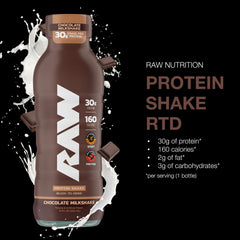 RAW Ready-to-Drink Chocolate Shake label closeup showing clean ingredients