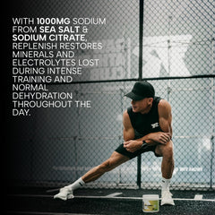 RAW Replenish measuring scoop demonstrates precise serving for electrolyte intake.