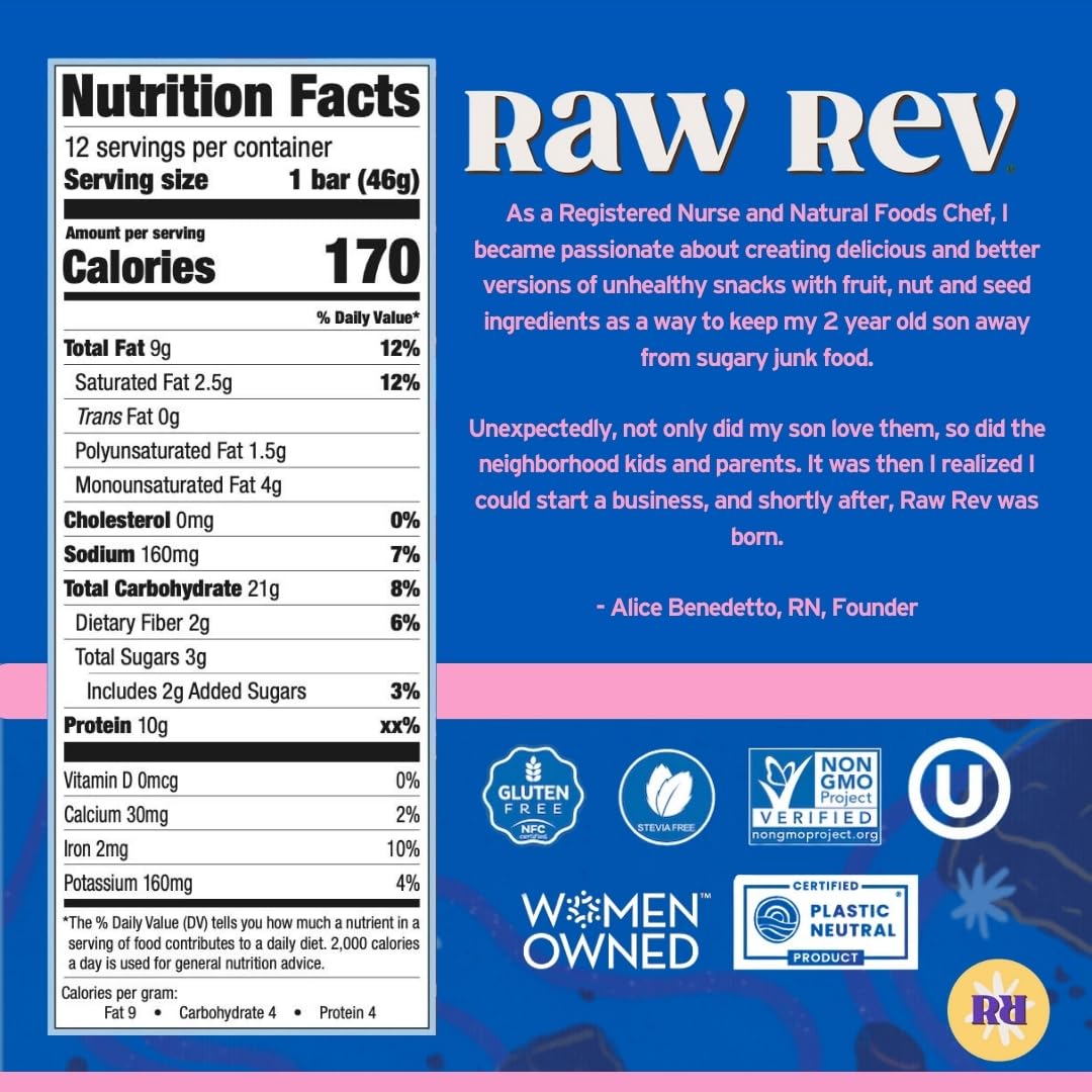 Raw Rev Glo packaging highlights gluten-free and non-GMO claims on the label.
