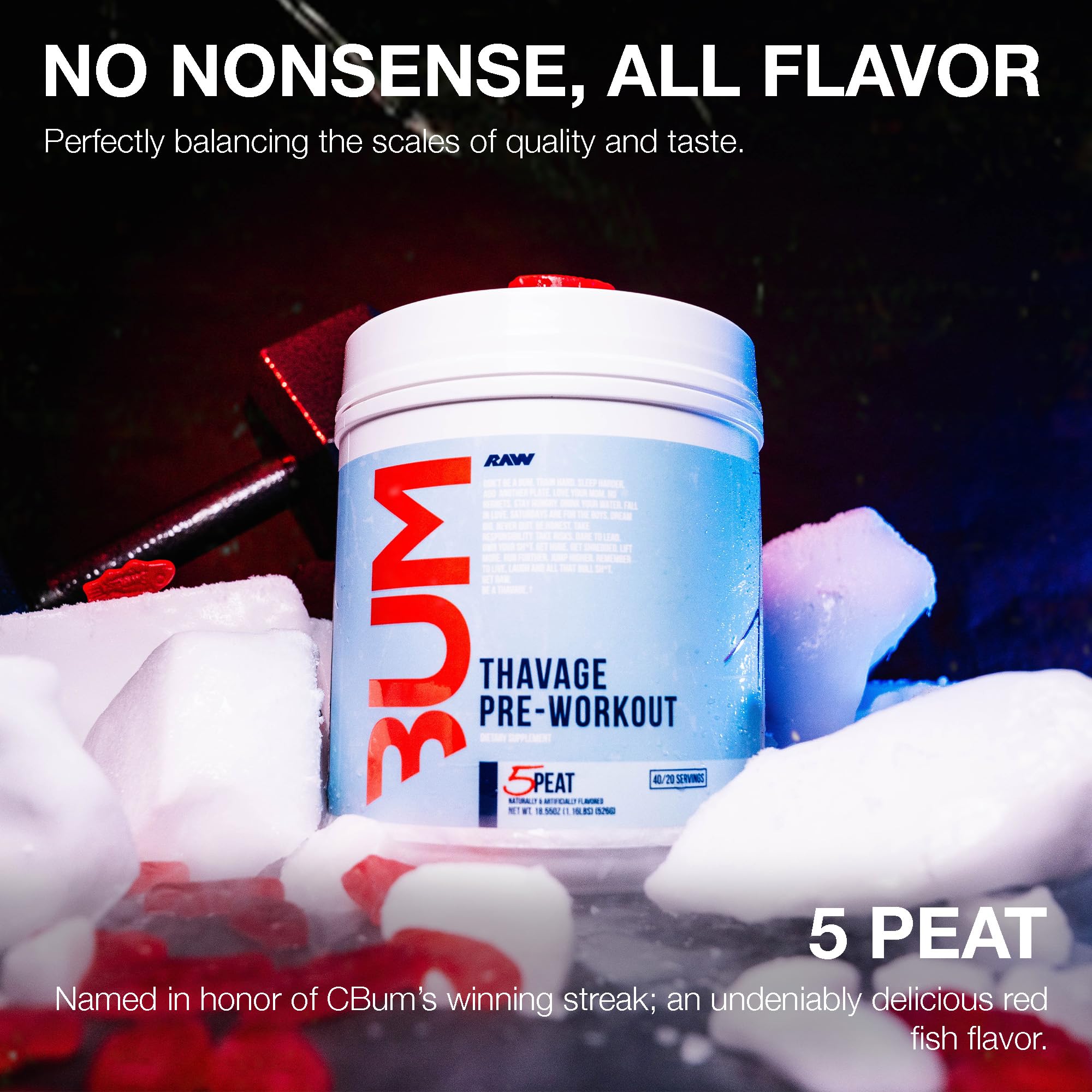 RAW Thavage label detail highlighting caffeine and ingredients.