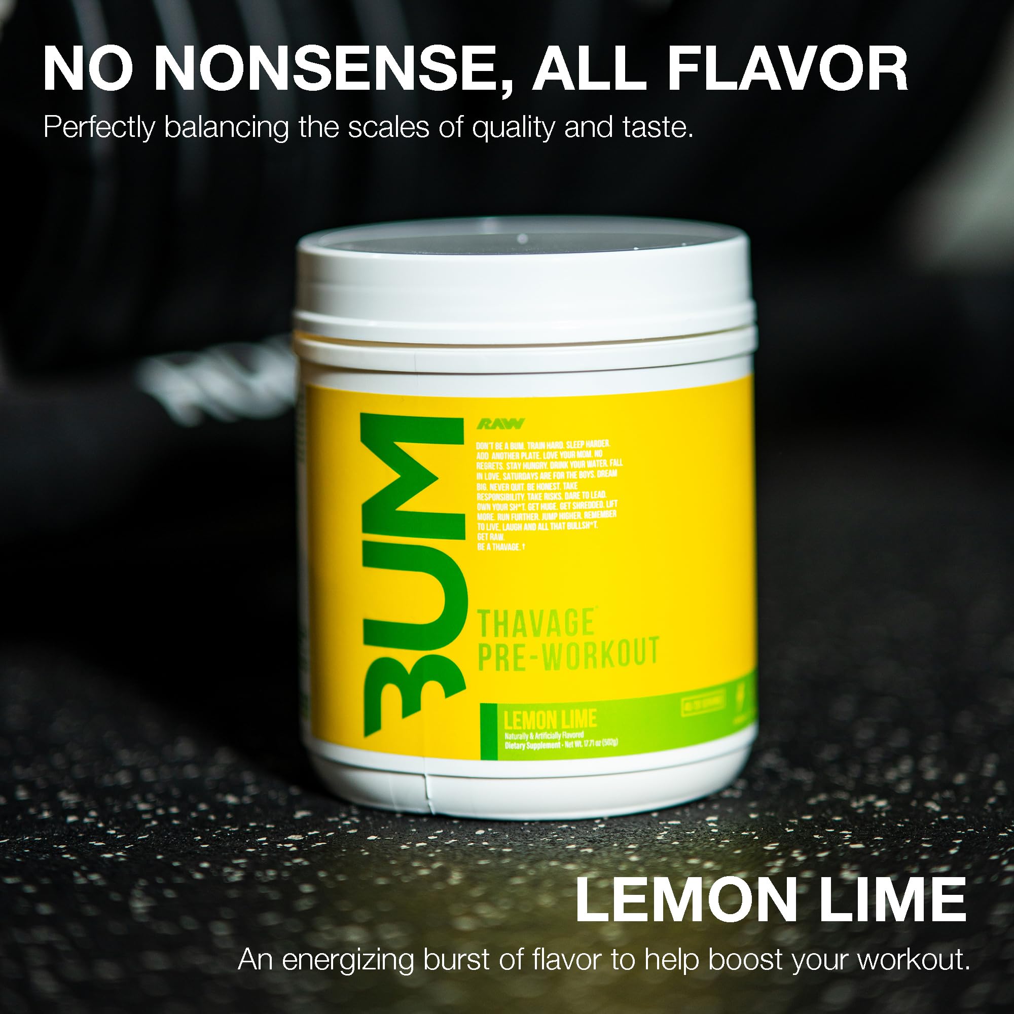 RAW Thavage Lemon Lime ingredients panel highlights quality components.