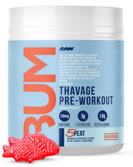 RAW Thavage powder tub front for a high-energy pre-workout session.