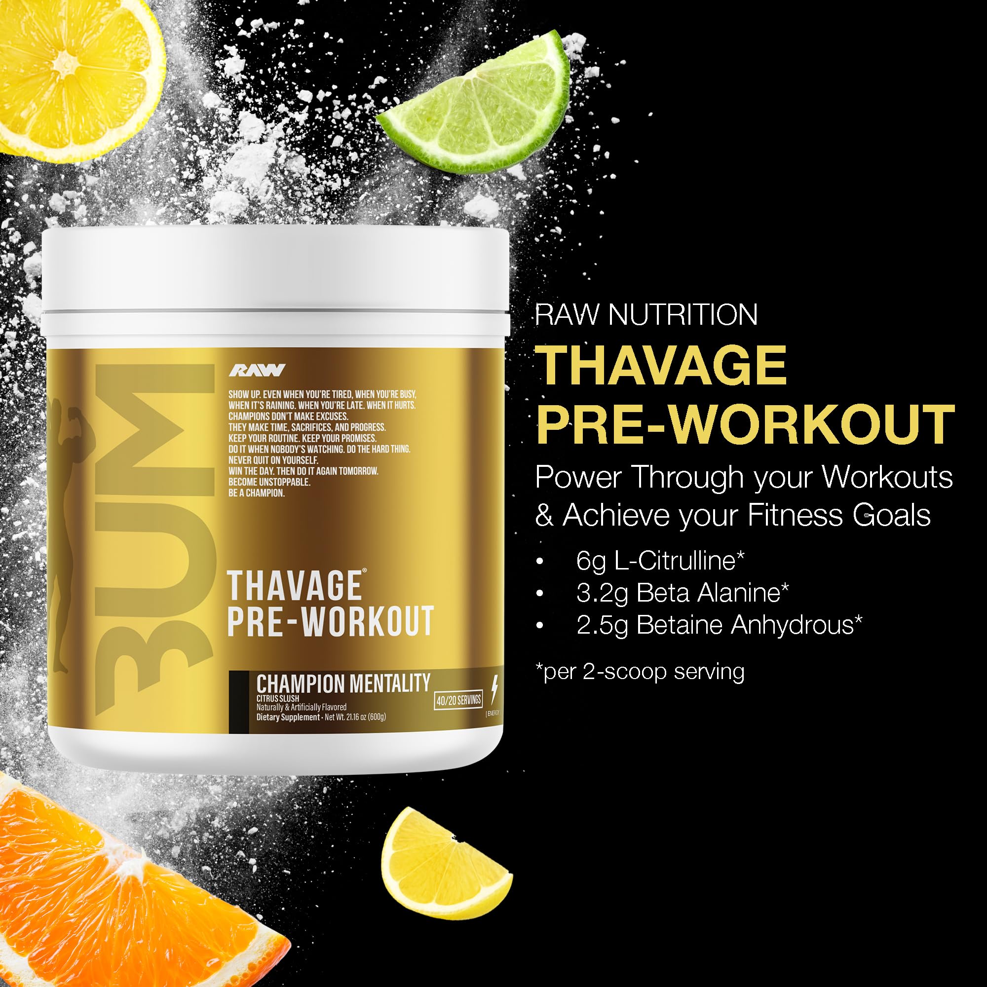 RAW Thavage label close-up showing ingredient quality for endurance.