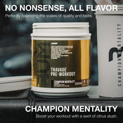 RAW Thavage powder dispensing close-up highlighting smooth mixability.