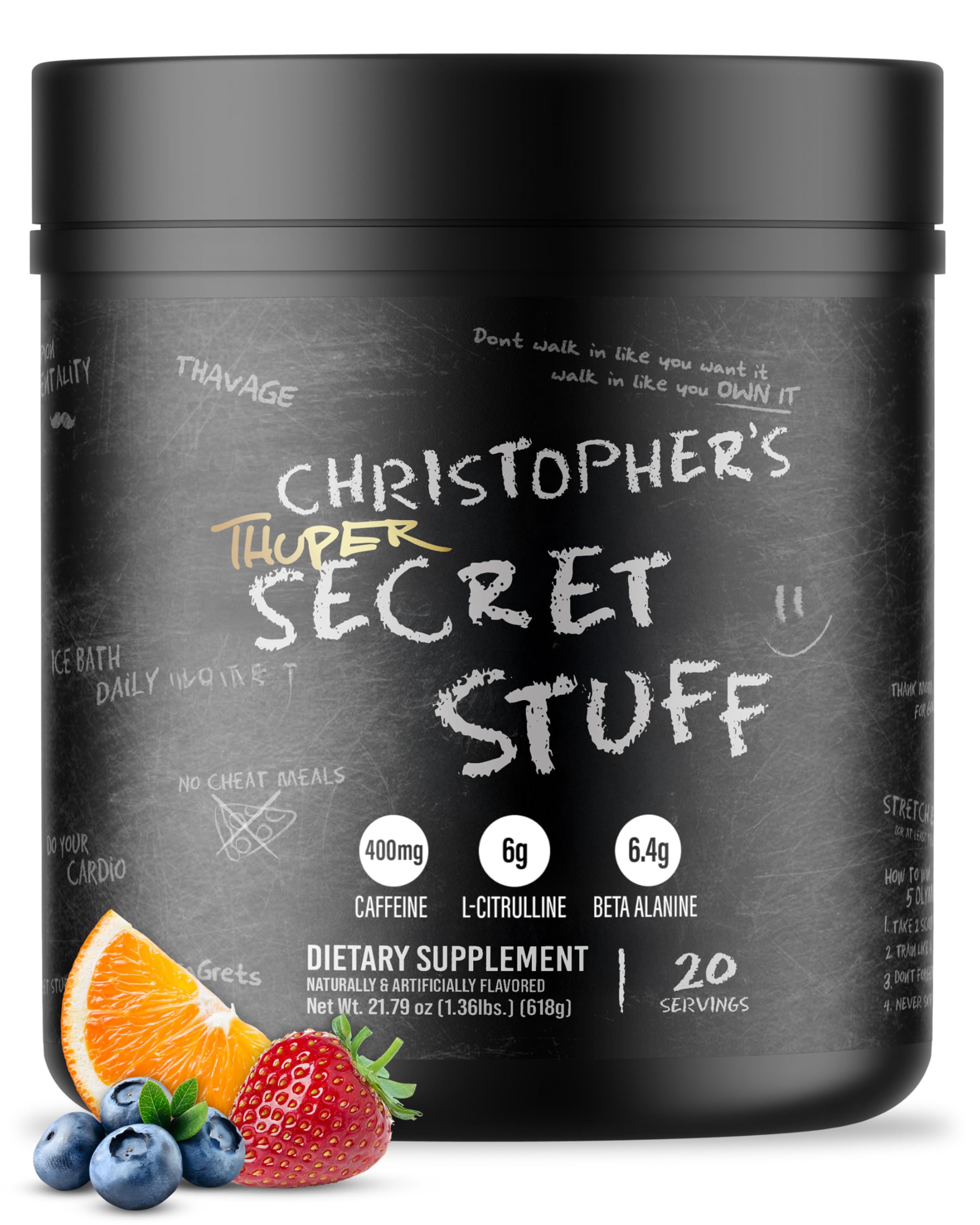 RAW Thuper Thavage pre-workout bottle and scoop boost focus and energy.