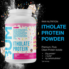 RAW Whey Isolate Birthday Cake scoop ready for a post-workout shake